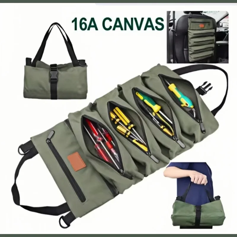 منظم الأدوات القابل للطي الاحترافي: 4+ جيوب بسحاب وحزام كتف سميك لتخزين المفكات/المفكات - وضع مدمج جاهز للطي!