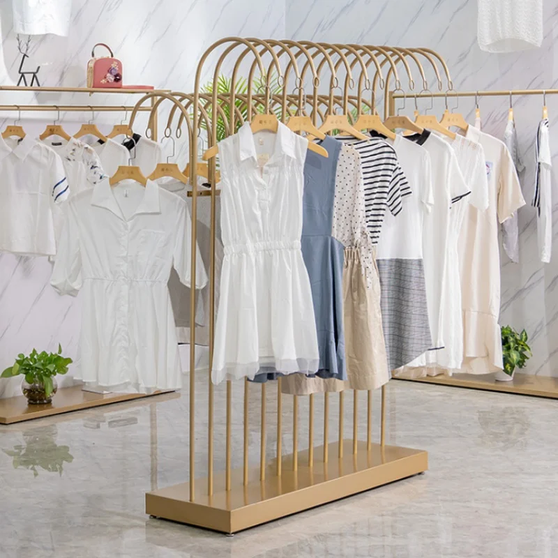 custom，Popular Multifunctional Gold Garment Display Stand Rack for Clothing Store