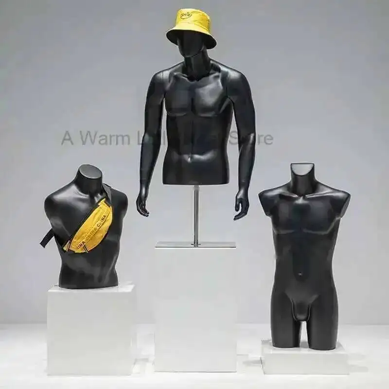 

Man Half Small Clothing Body Mannequins Shelf Store Male Fake Body Mannequin Props with Metal Base Fashion Window Display Stand