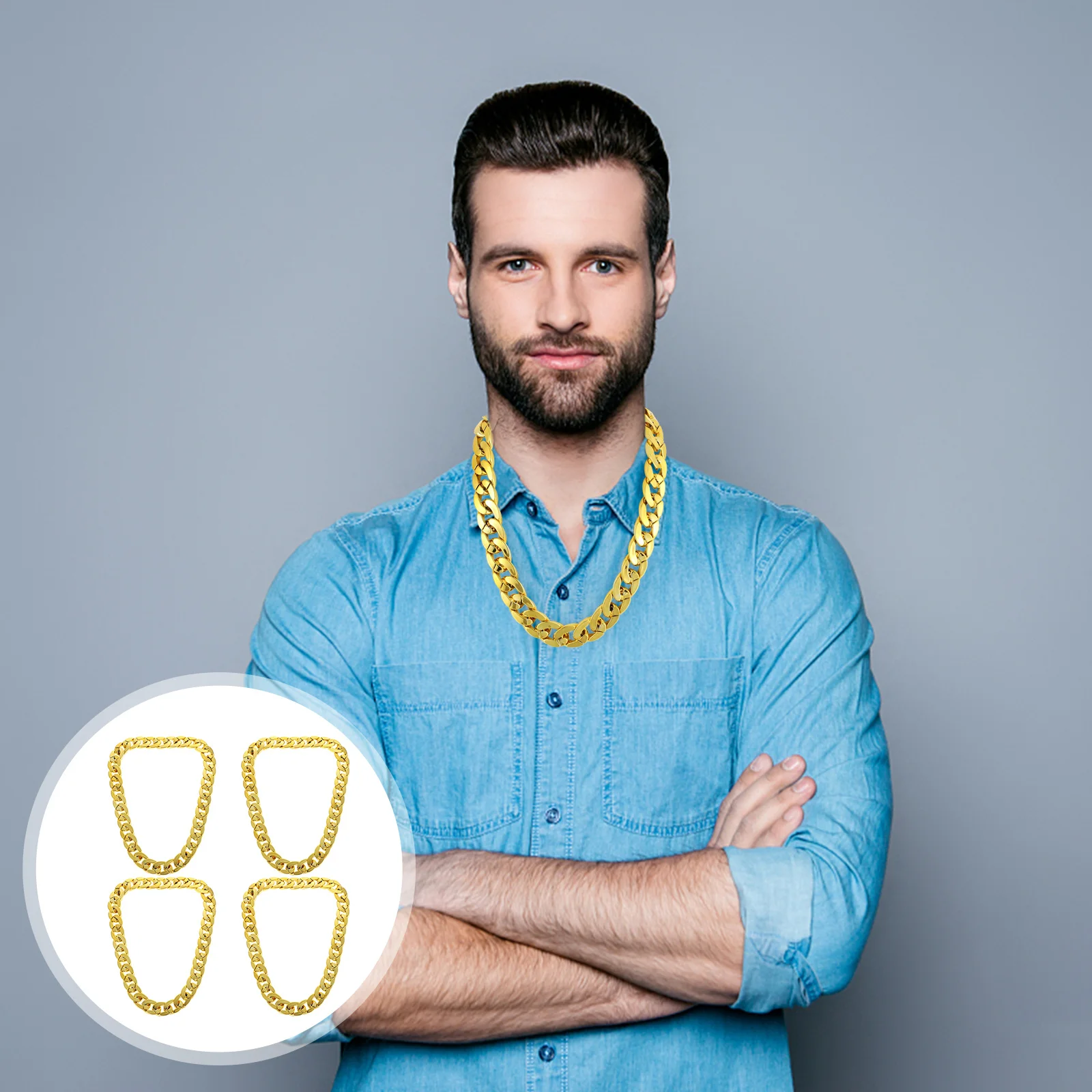 

4pcs Necklace Hip Hop Male Accessories Stylish Jewelry Exaggerated Stylish Male Jewelry Golden Family Decor Punk Chain