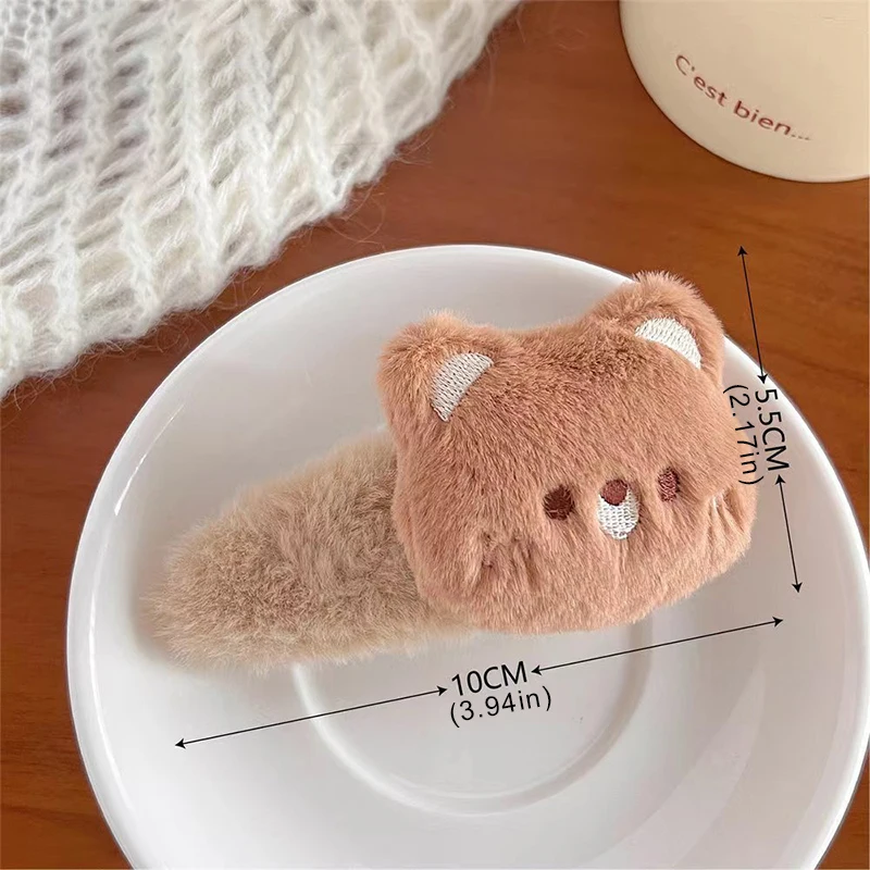 Cartoon Cute Rabbit Teddy Bear Hairpin Women Autumn And Winter Fashion Hairpin Plush Animal Side Clip BB Hair Accessories