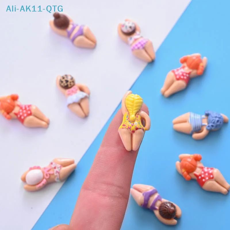 [New] 7/14pcs Cute Bikini Girl Mini Resin Figurines Swimming Figure DIY Crafts Phone Case Decoration Scrapbooking Desktop Decor