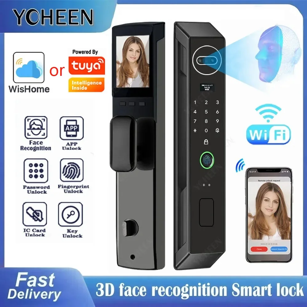 

3D Face Tuya Or Wishome App Wifi Smart Door Lock With Fingerprint Key Card Nfc Rfid Unlcok 6068 Mortise Digital Lock