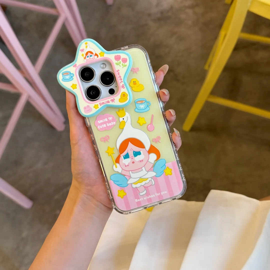 Simpatica custodia per bambino che piange con corda per appendere, anticaduta e antiscivolo, adatta per iPhone 16 Pro Max