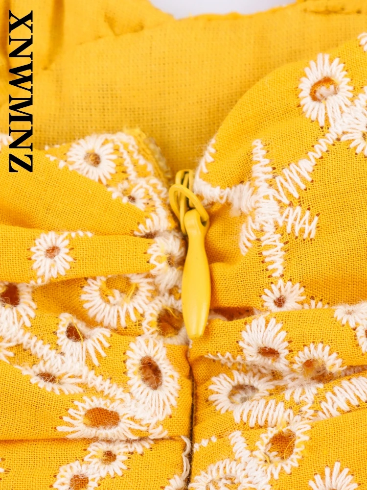 XNWMNZ 2025 verano mujer Chic vacaciones delgada correa de hombro hombro midi vestido boho Sexy mujer dorado sin mangas vestidos simples