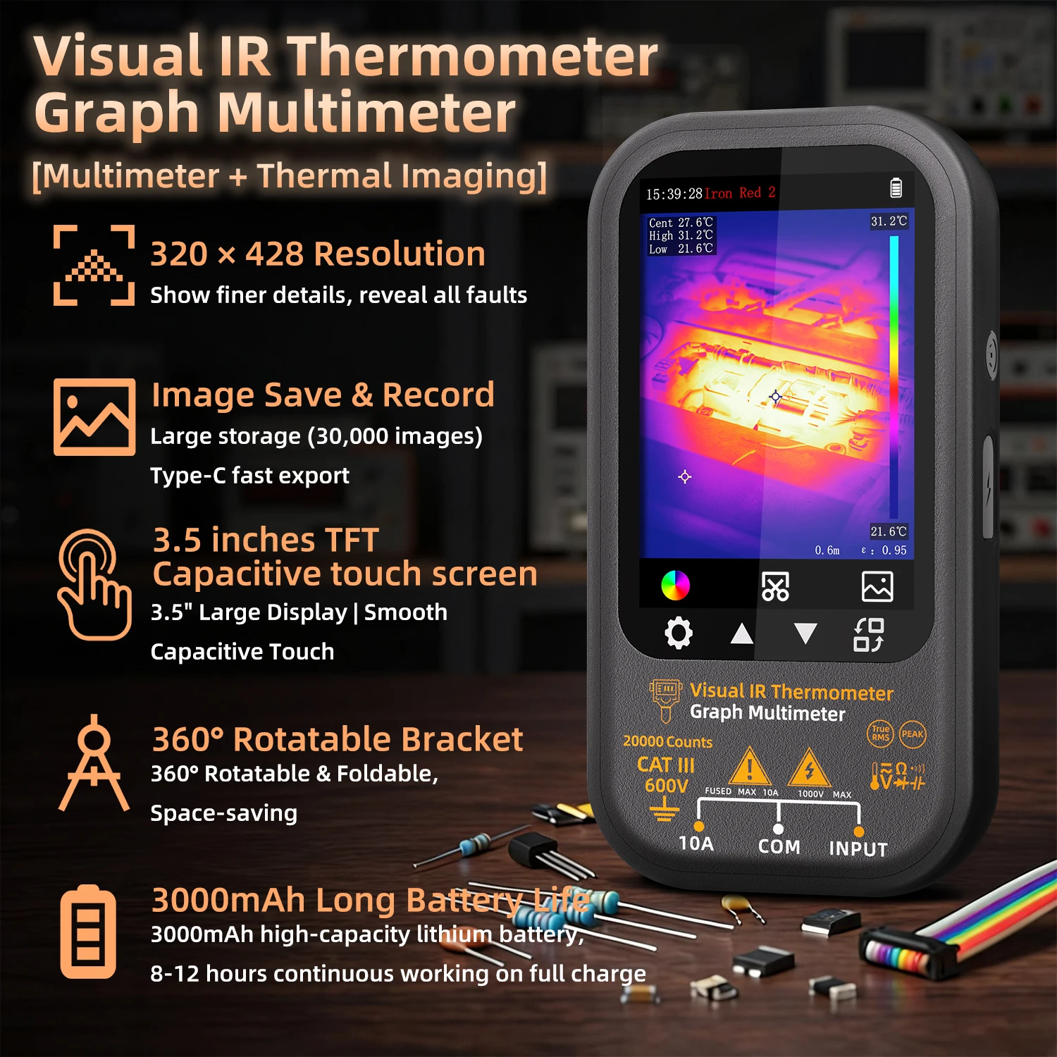 BSIDE SH8 Thermal Multimeter, 192x256 true-resolution thermal imager, 20,000count professional tester, with a stand +macro lens - view 3