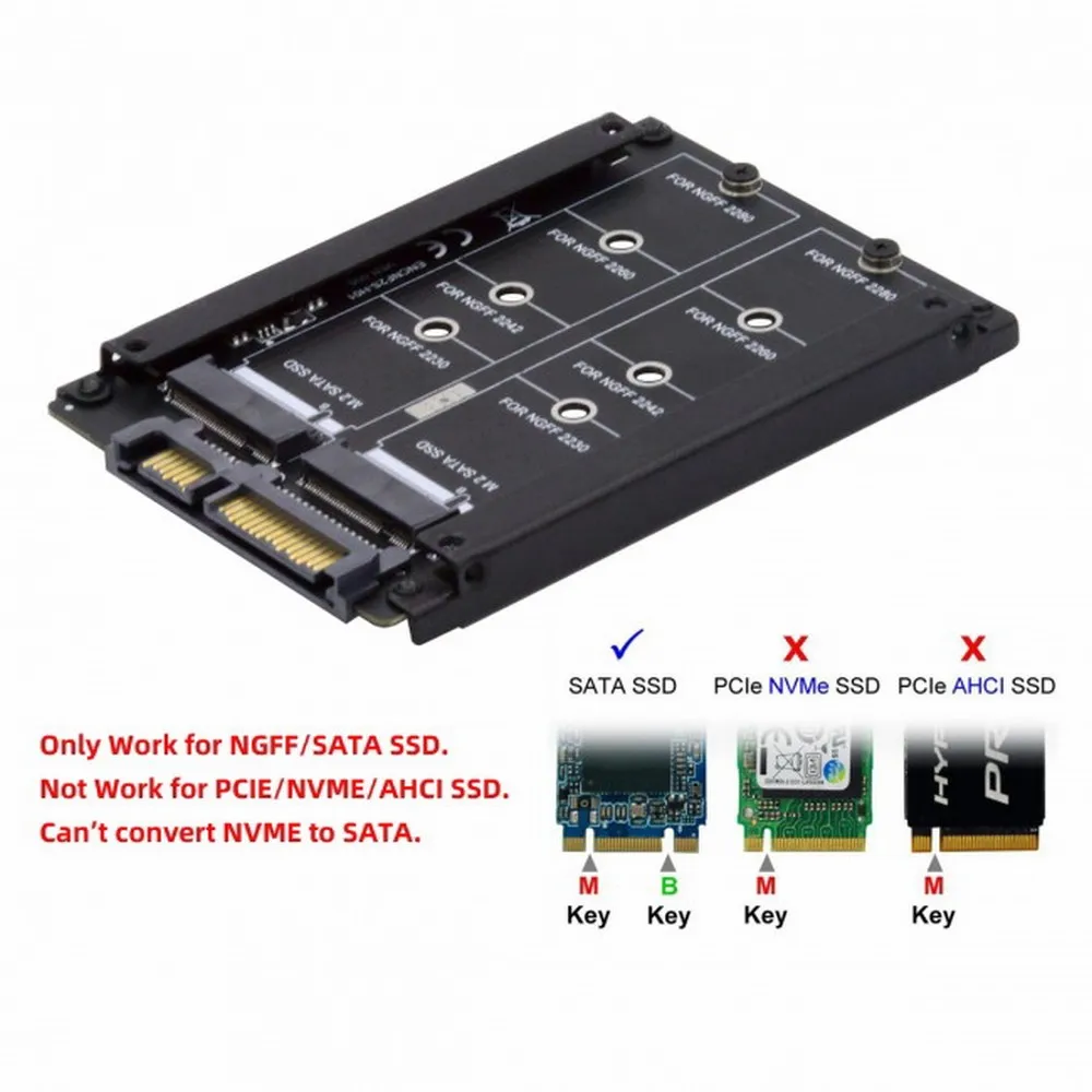 Imagem -02 - Adaptador Ssd Ngff M.2 b Mais m Key Dual M.2 a 2.5 Sata Ssd Raid Combo Hdd Gabinete de Disco Rígido Black Metal Case