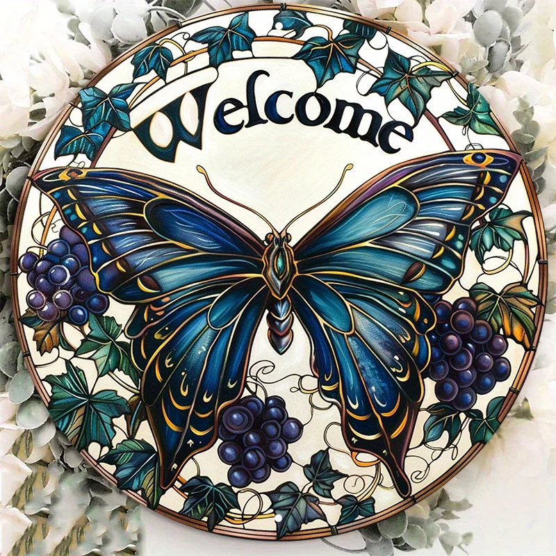 

Welcome Blue Butterfly Aluminum Sign, Durable and UV Protected, Perfect for Door or Wall Decor, Metal Butterfly Wall Decoration