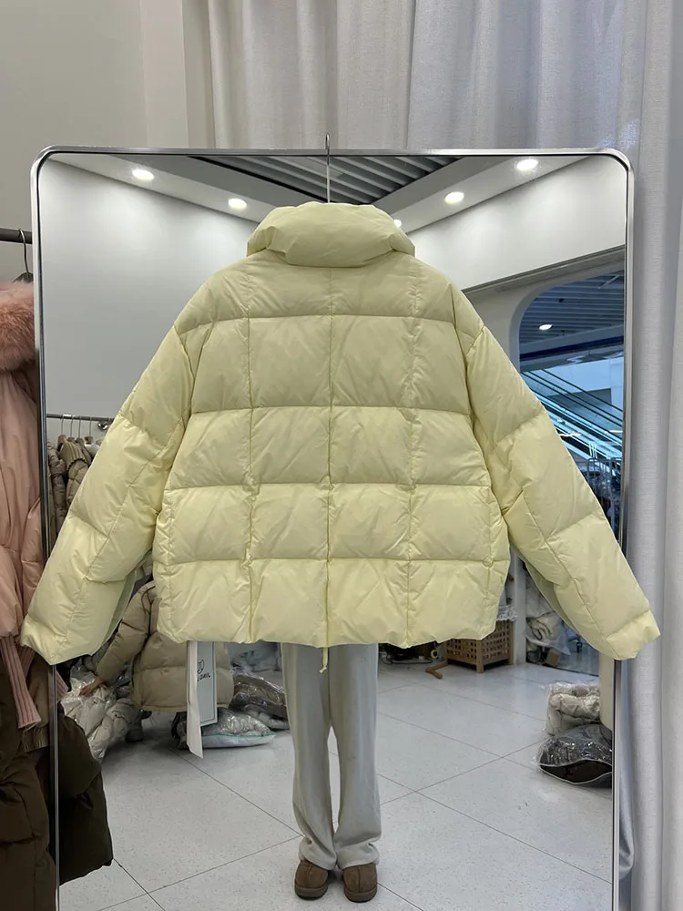 Hiver nouvelle doudoune femmes 2025 version coréenne col montant ample et à lacets décontracté blanc canard doudoune à la mode