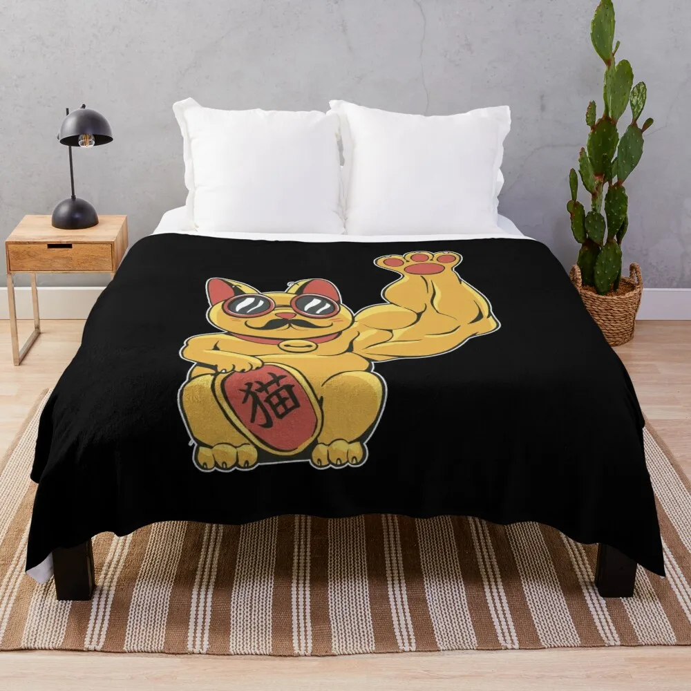 Muscular waving cat Throw Blanket blankets ands decorative Travel Quilt Blankets