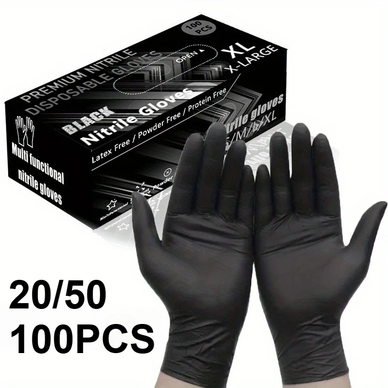 20/50/100PCS Black Nitrile Gloves Household Cleaning Nitrile Gloves Waterproof Car Industry Pet Care Kitchen Disposible Tools