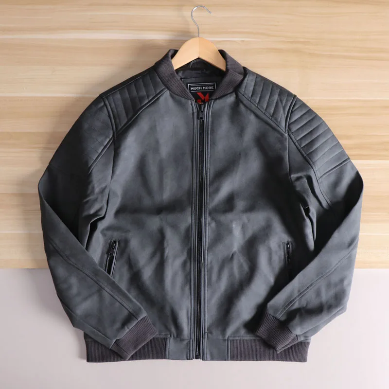 

Waed PU Leather Biker Jaet Men's Casual Spring Autumn Faion Urban Sle Long Sve Baseball Collar Coat Loose Fit