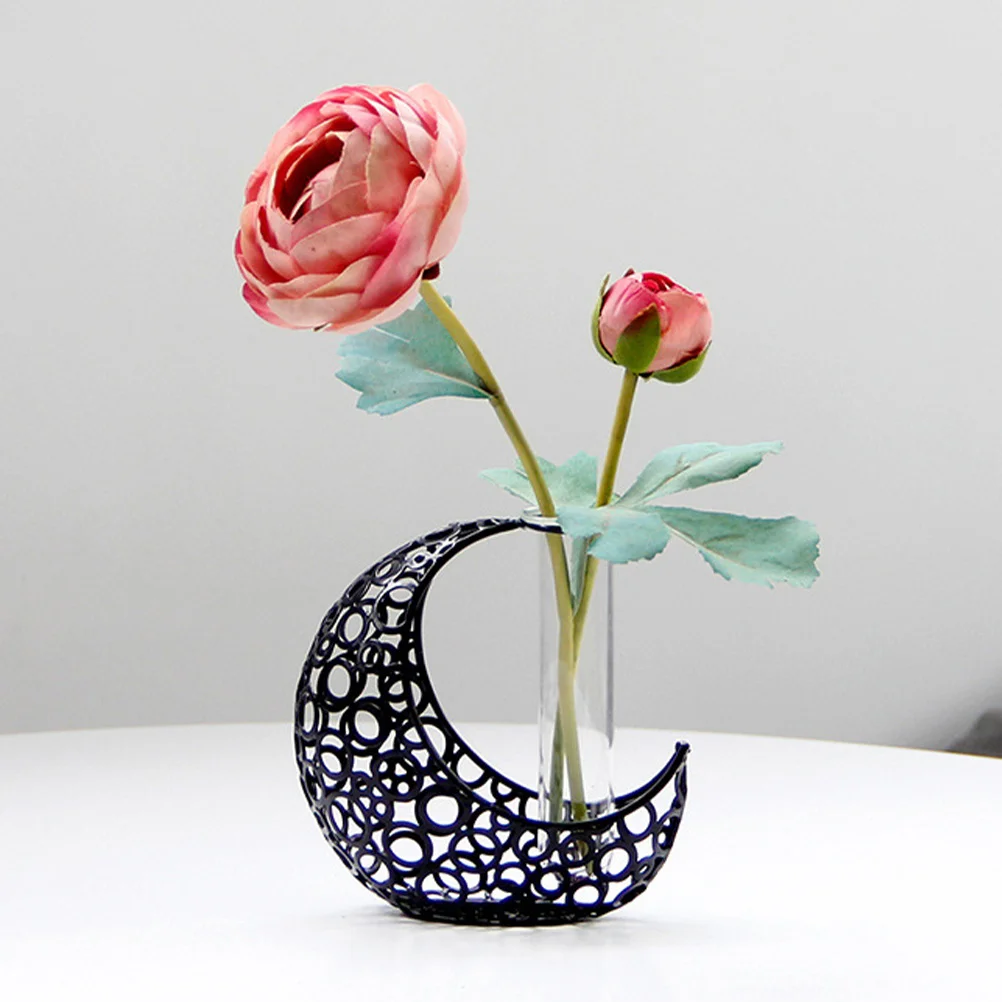 

Metal Moon Shape Flower Vase Nordic Tube Planter Glass Vase Flower Arrangement Home Garden Decor Water Planter
