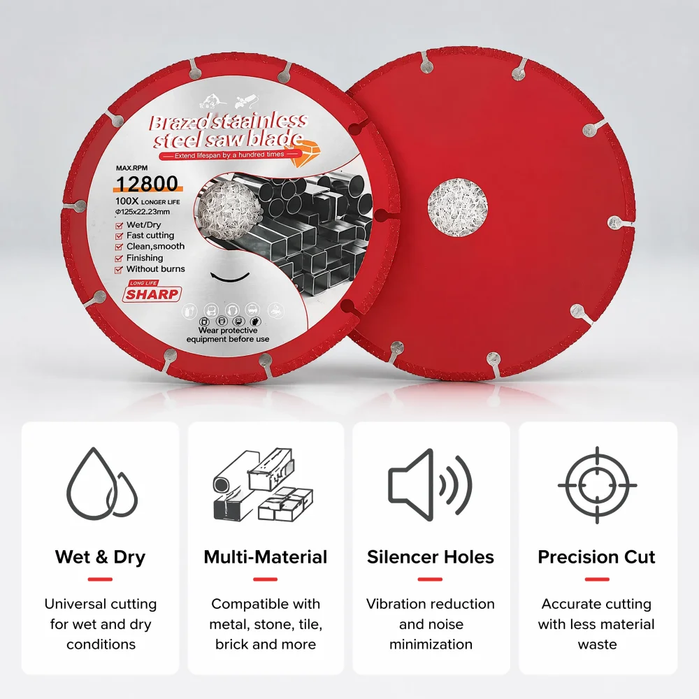 1PC 105/115/125mm Brazed Stainless Steel Saw Blade, Metal Cutting Disc for Angle Grinder,Cast Iron & Stone Cutting Tool Dirlling