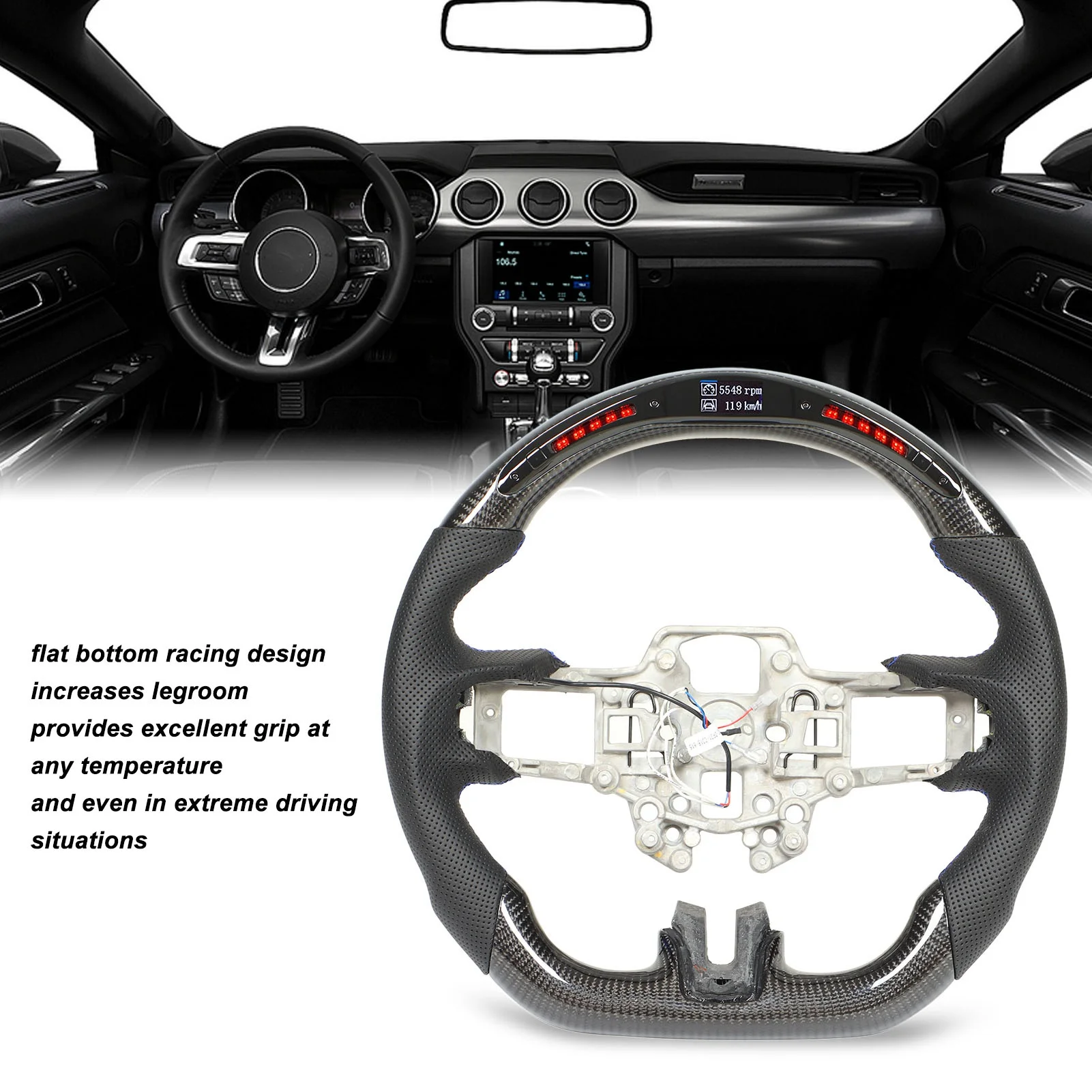 

Carbon LED Shift Lights Display Steering Wheel Perforated Leather Replacement for EcoBoost 2018-2022 LED Steering Wheel
