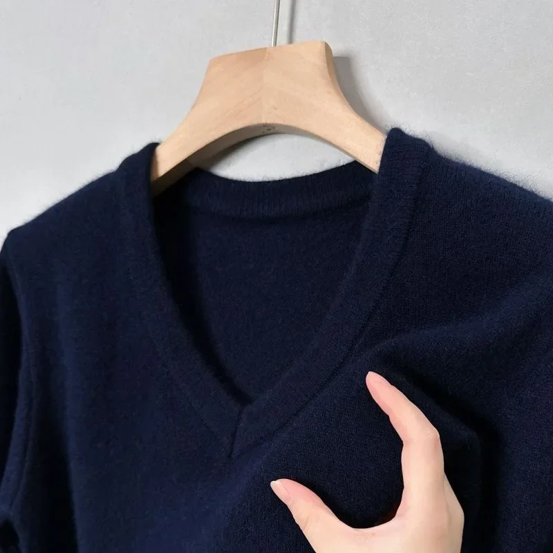 High Quality Woolen Sweater Men's 100% Pure Wool Thickened Warm Semi-turtleneck Round Neck Winter Knit Base Pullover Men's Top