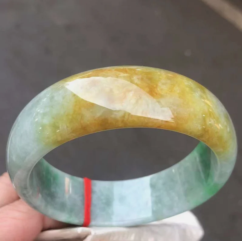 Large Natural Grade AAA Certified Yellow Green Jade jadeite bracelet bangle 67mm