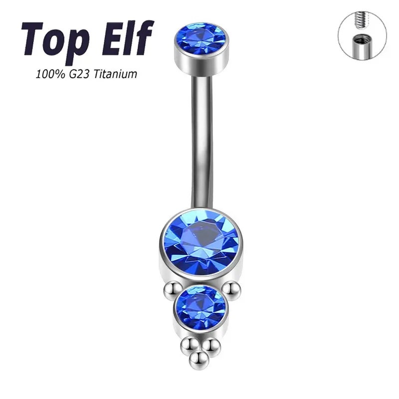 Luxury Navel Nail With Two Inlaid Zircon G23 ASTM F136 Titanium Belly Button Ring 14g Navel Piercing Ring Popular For Women