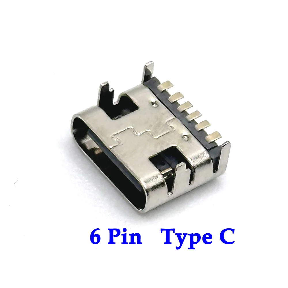 

100PCS 6Pin Type C USB SMT Socket Connector USB 3.1 Type-C Female Placement SMD DIP For PCB design DIY high current charging