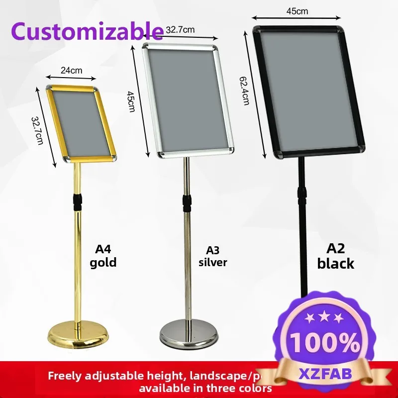 Factory Direct 2026 A4 Stainless Steel Floor Sign Stand Vertical Billboard Hotel Lobby Guide Display Rack Portable Business Publ