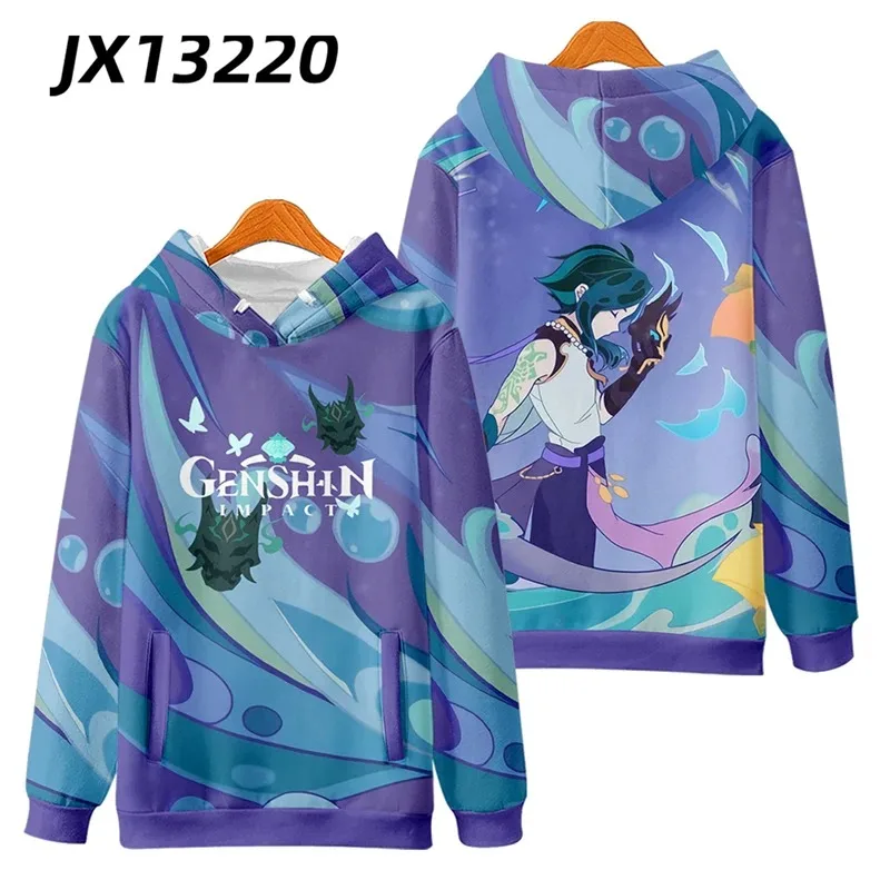 Jogo animationgenshin impacto hoodie venti xiao kaedehara kazuha oversized casual gráfico estético camiseta hip hop 2024