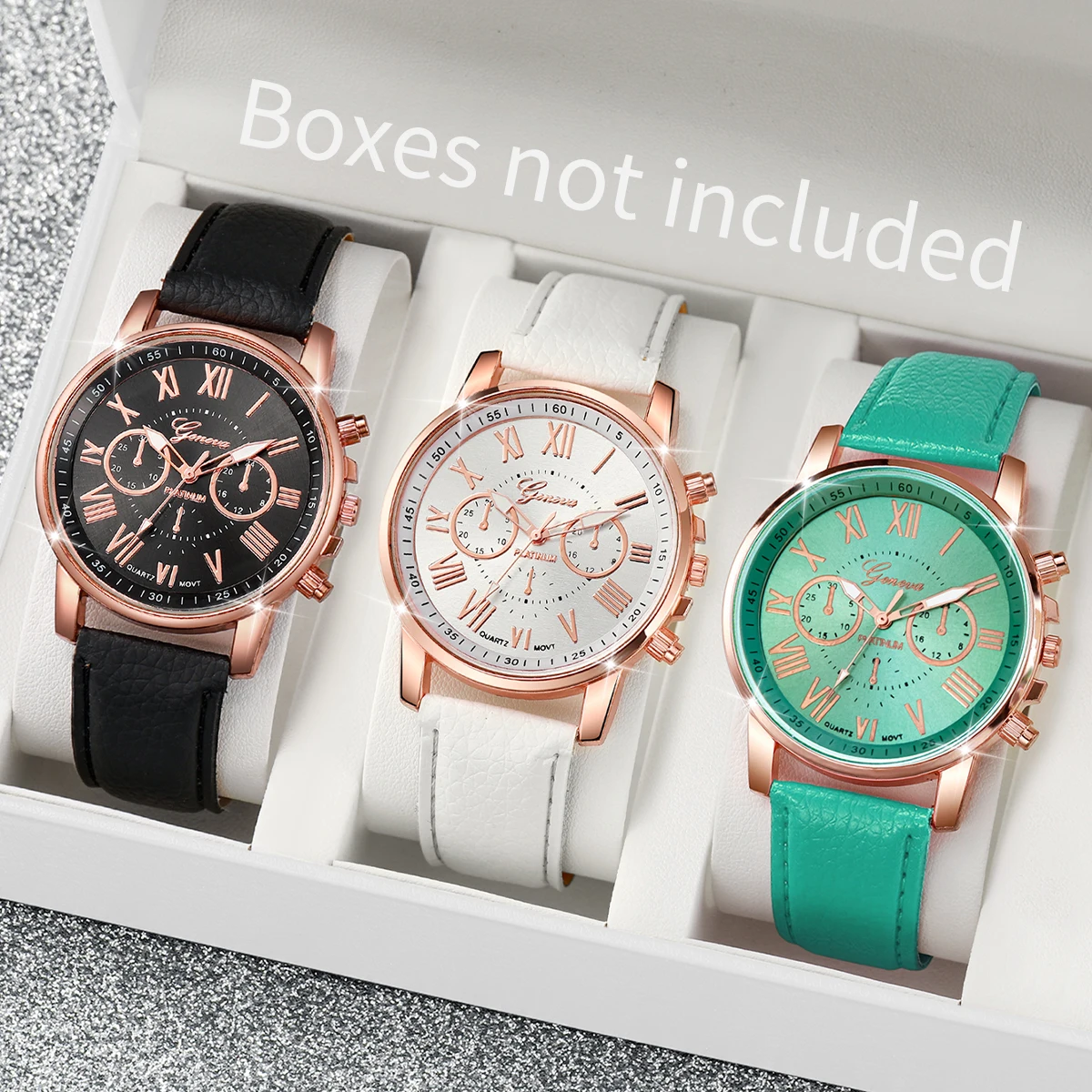3PCS/Set Fashion Women Watches Casual Roma Dial Leather Band Quartz Watch Reloj Mujer Girls Clock Gift（Without Box）