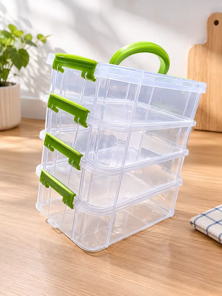 4-layer Transparent Plastic Storage Box Cover Partitioned Drawer Storage Box Building Block Storage Box Portable Storage Box