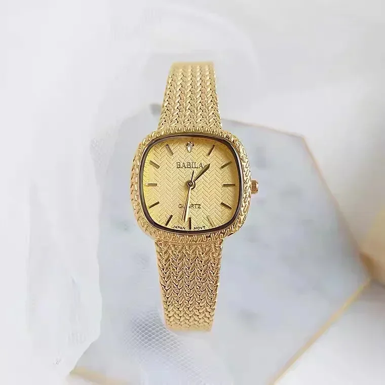 Relojes de oro de 24K para mujer, reloj de oro pequeño tallado con cara Fritillaria Natural, resistente al agua, movimiento de alta calidad