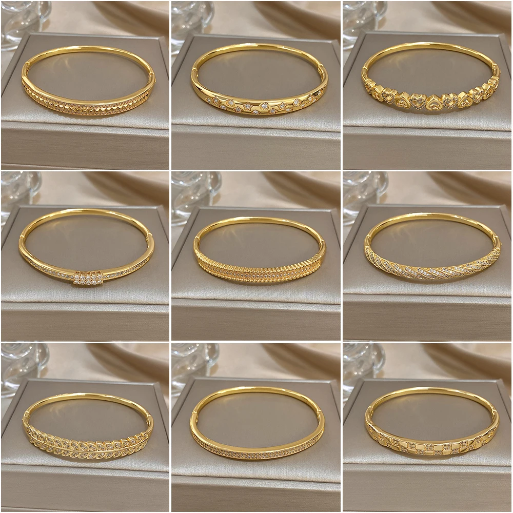 Luxuriöses mehrschichtiges Mikro-Intarsien-Zirkon-Manschettenarmband für Damen, elegantes vergoldetes Kupfer, gestapelte Armbänder, Modeschmuck