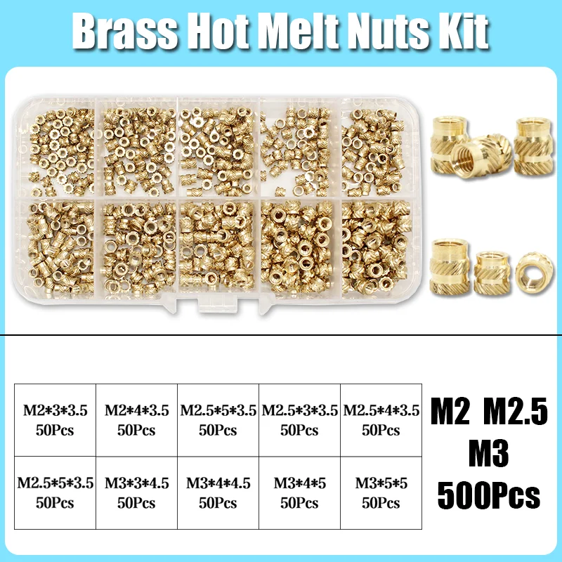 M2 M3 M4 M5 M6 M8 Messing Wärmeeinsatz Mutter Sortiment Set Hot Melt Rändelgewindeeinsatz Einbettung Kupfer Mutter 3D-Druck Nutinsert – Detail 17