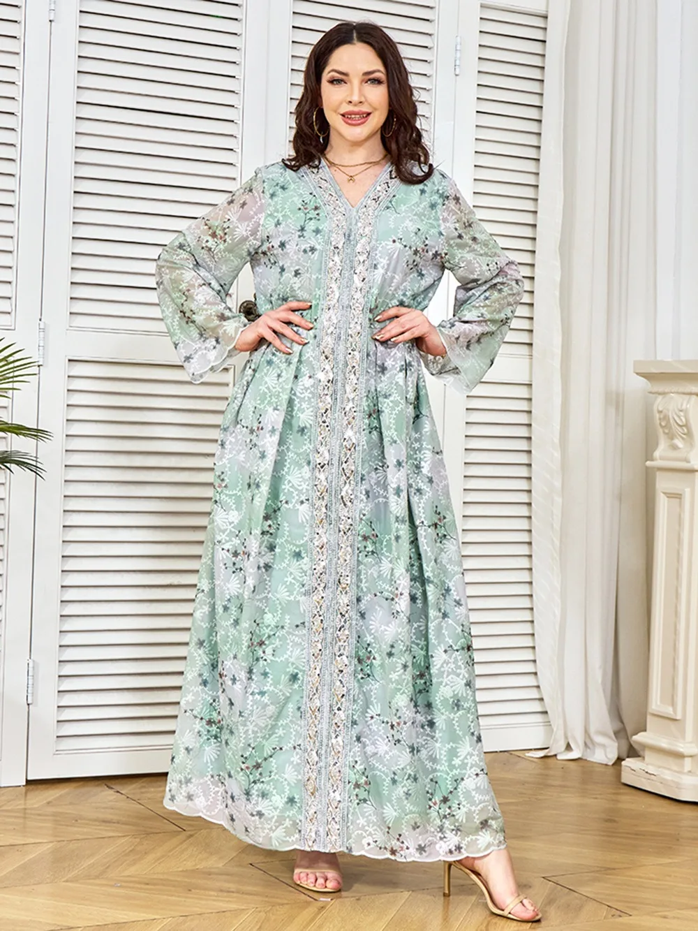 Wholesale Middle Eastern Dubai Abaya New Beaded Sequin Evening Gown Muslim Dress