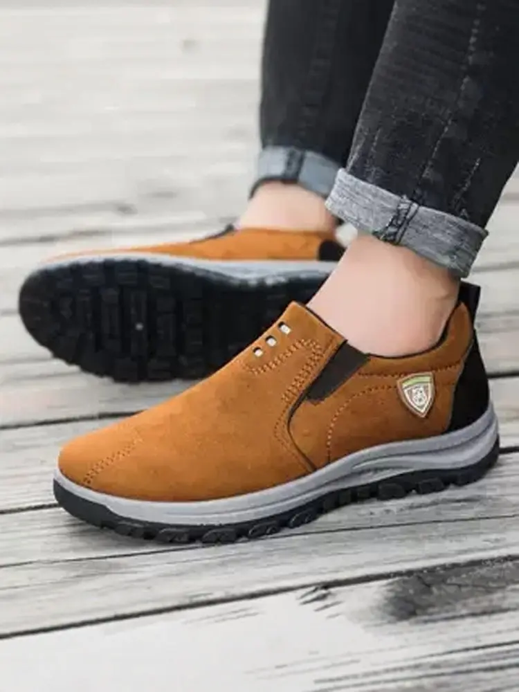 Men's Outdoor Casual Shoes Waterproof Wear-resistant Driving Work Boots Leather Splicing Style Casual Fashion Single Shoes