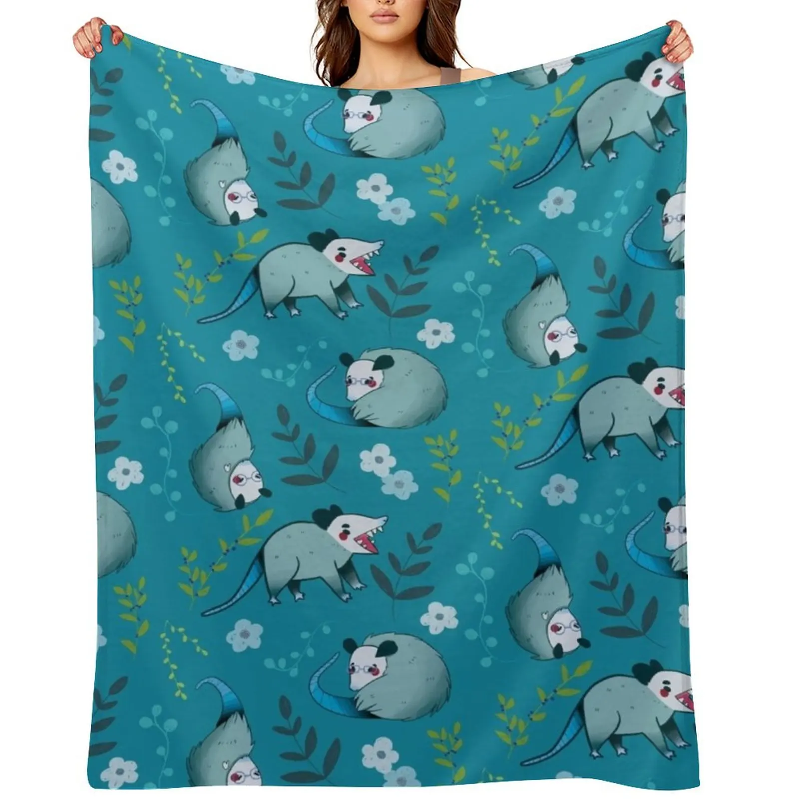

Possum - Cute Blue and Green Cartoon Animal Pattern Throw Blanket Kid'S heavy to sleep Baby Soft Plush Plaid Blankets