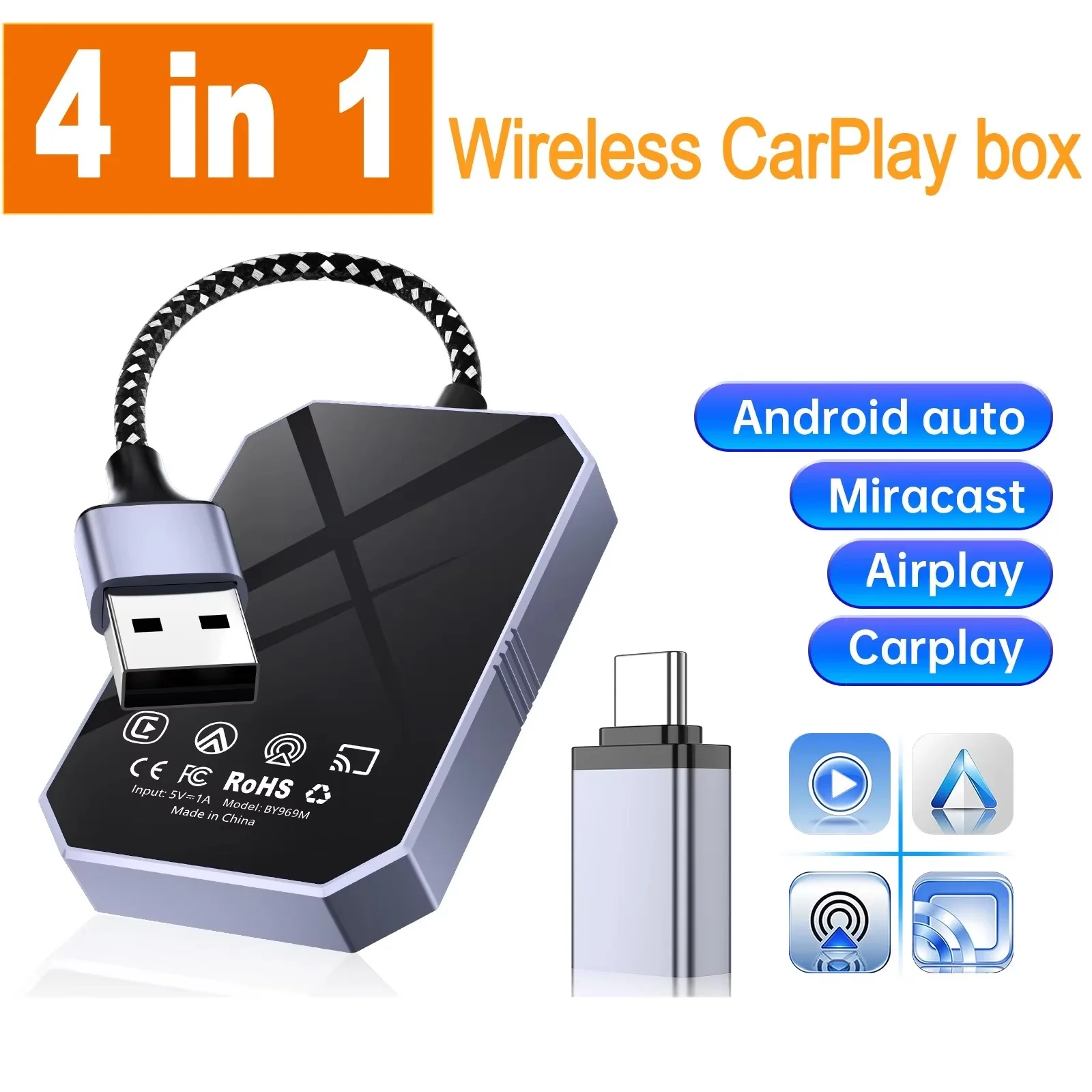 

Беспроводной адаптер 4-в-1 CarPlay/Android Auto Smart Box для автомагнитол Mercedes-Benz, Volkswagen, Volvo, Hyundai, VW