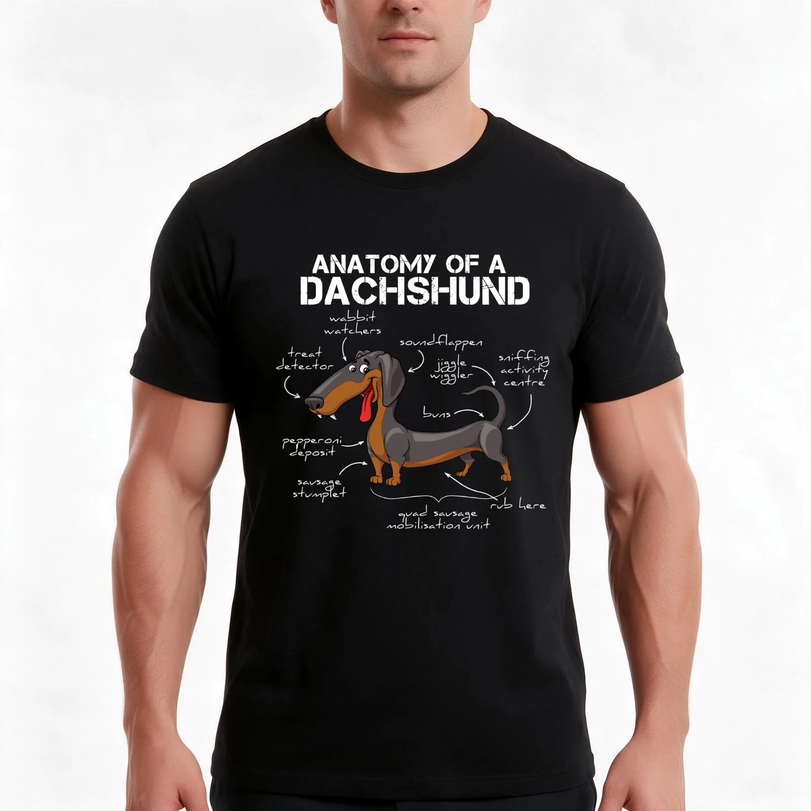 Anatomy Of A Dachshund - Wiener Dog humor T-Shirt Summer Casual Cotton Tee Oversized Streetwear Tops Vintage Graphic Print