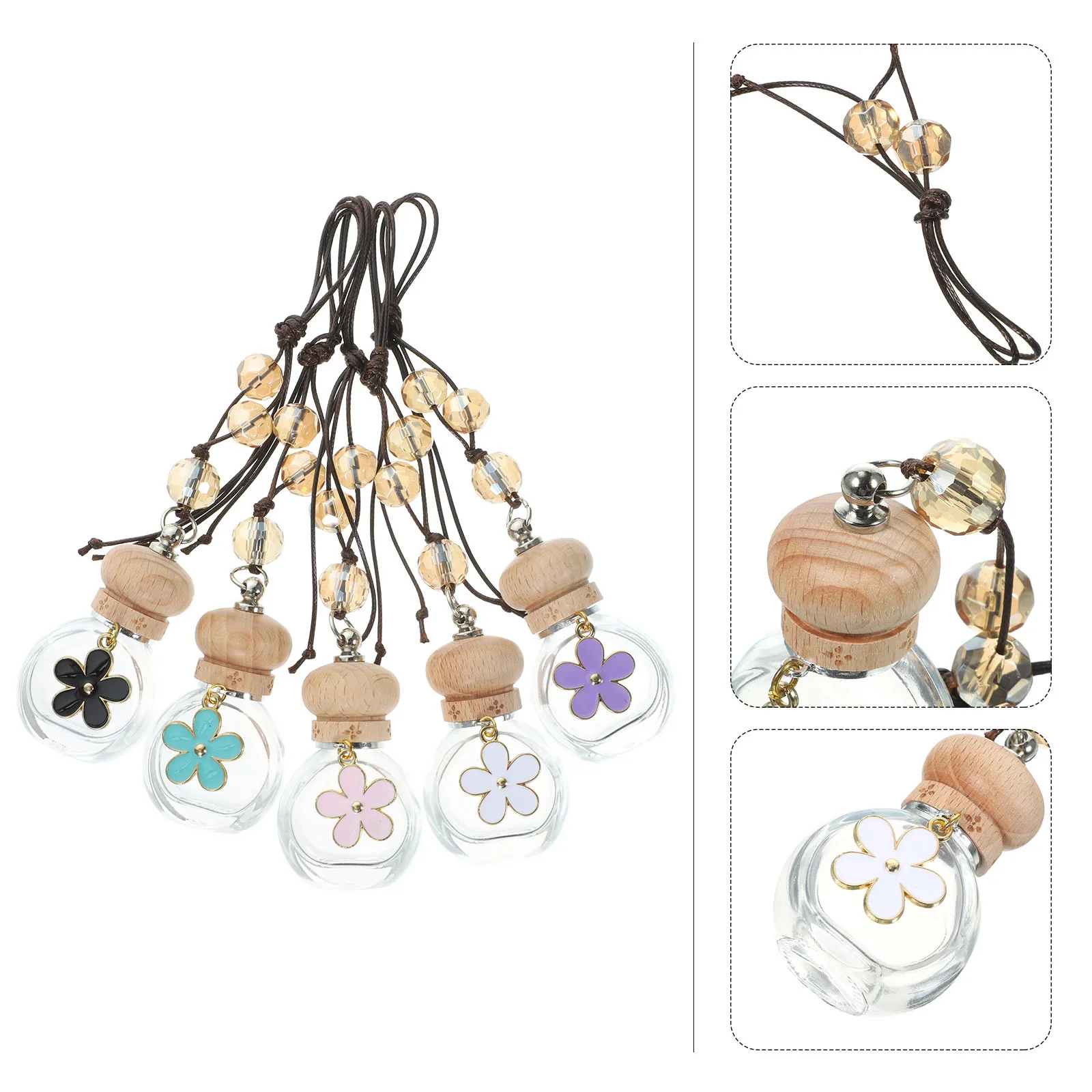 

5pcs Daisy Hanging Pendants For Car Refillable Aroma Diffuser Bottles Portable Fragrance Container Car Perfume Bottle Auto