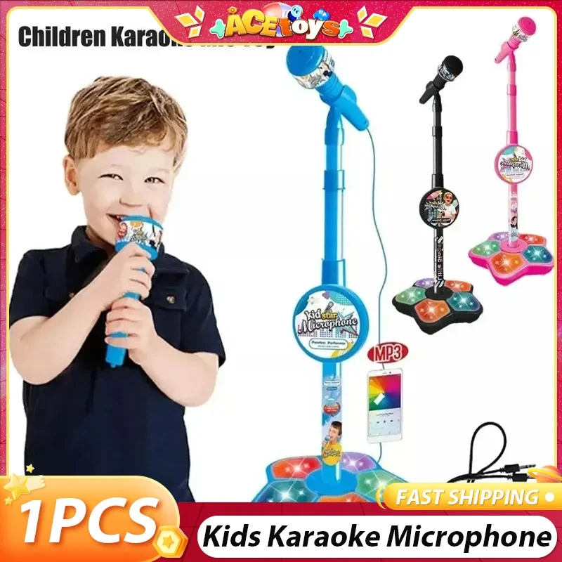 

Children Karaoke Microphone Toy With Light High Sound Quality Vertical Microphone Brain-Training Educational Toys For Girls Boys