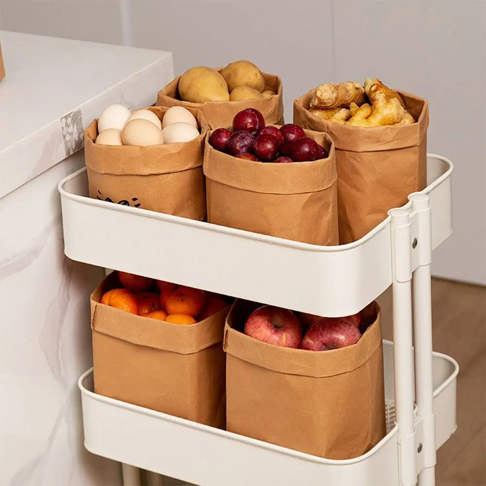 

Simple Reusable Kraft Paper Bag Waterproof Large Capacity Takeaway Bag Washable Thickened Square Packaging Bag Home