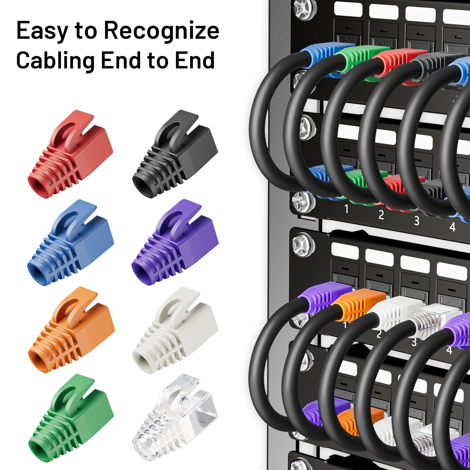 Natalink 100pcs RJ45 CAT7/CAT6a 이더넷 네트워크 케이블 스트레인 릴리프 부츠 케이블 커넥터 플러그 커버 혼합 색상 부드러운 플라스틱