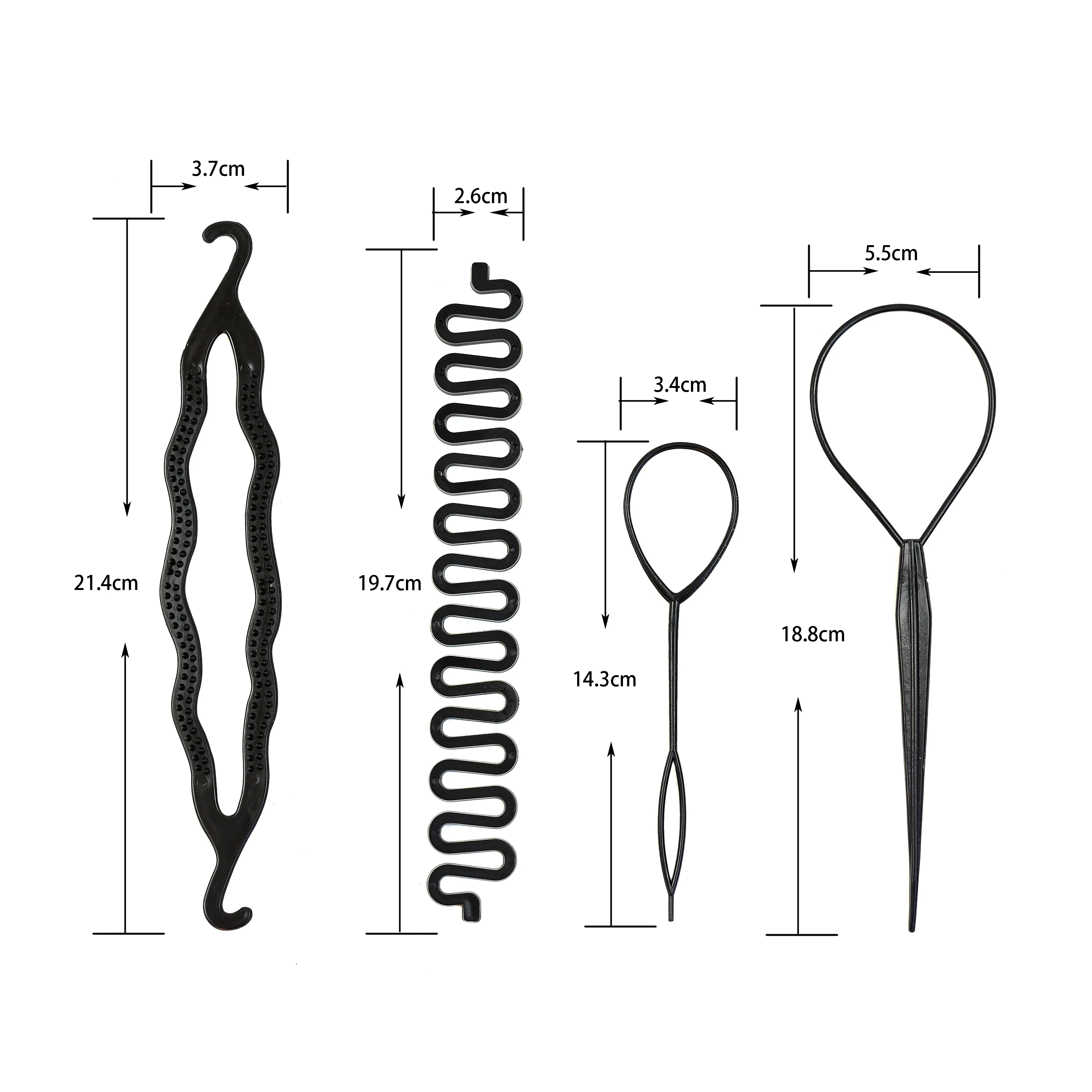 Ensemble d'épingles à cheveux pour queue de cheval, tressage de cheveux, traction de cheveux, outil de bricolage, bigoudi torsadé, ensemble de style, 4 pièces par ensemble