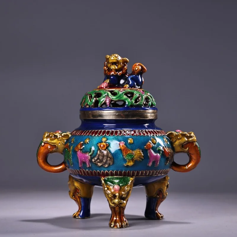 Copper-inlaid cloisonné incense burner featuring the twelve zodiac animals, home office decoration gift and craft item