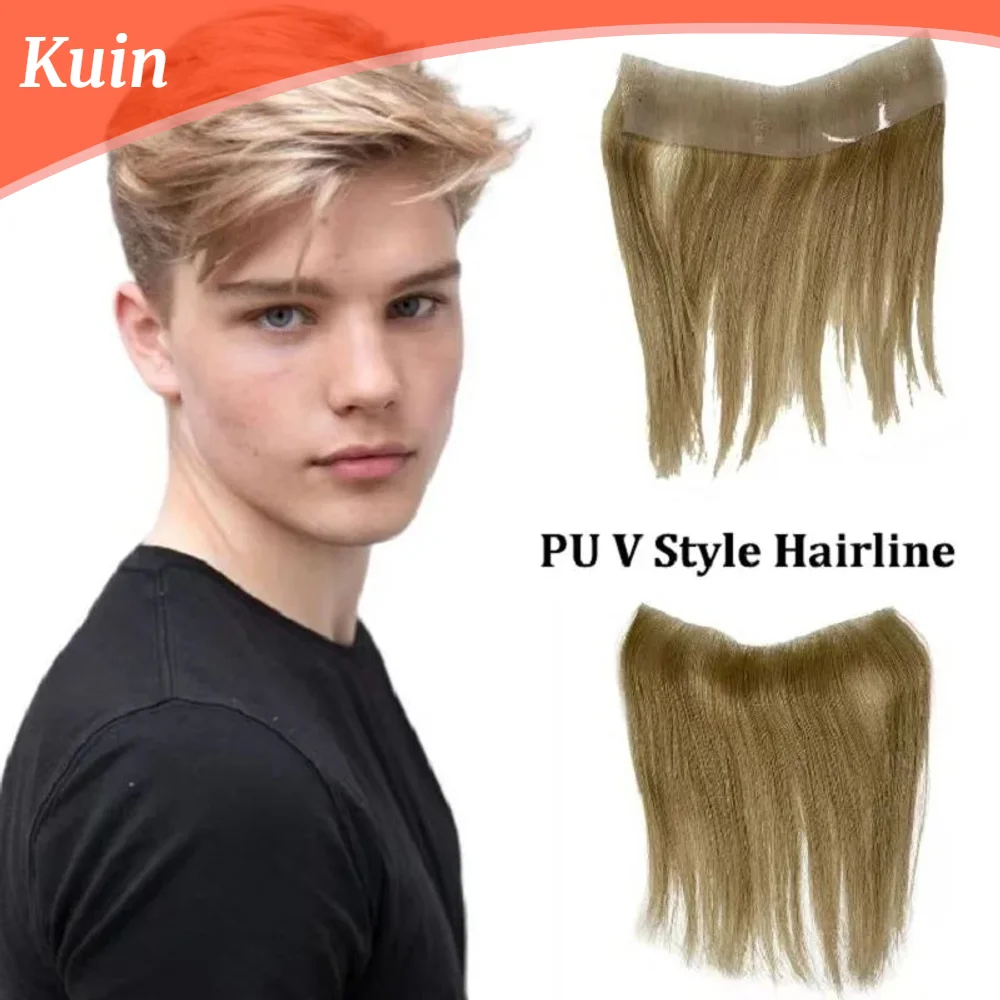 

Human Hair Toupee V Style Frontal Hairline PU Hairpiece For Men Hair Replacement System Wigs Men's Capillary Prosthesis Natural