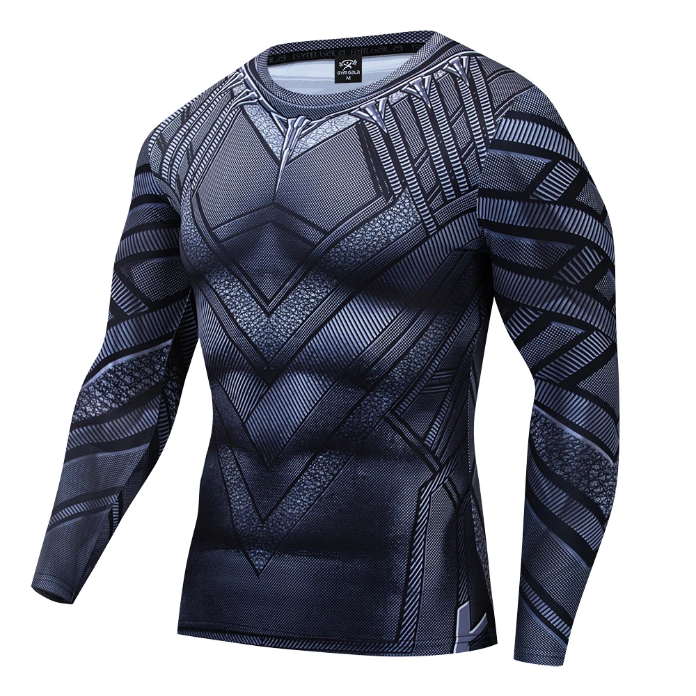 Men Compression Running T shirt For Men Black Panther Long Sleeve Sportswear Bodybuilding Workout Shirt Slim Fit Fitness Clothes