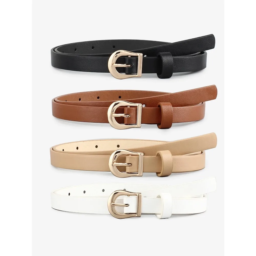 

3pcs/1pcs Women Skinny Leather Belt Thin Waist Belt with Metal Buckle for Pants Jeans Dresses