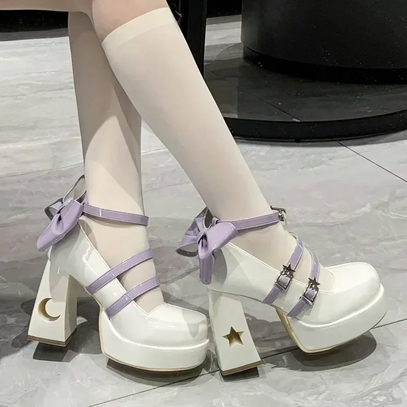

Spring Punk Chunky Platform High Heels Pumps Women Thick Heel Mary Jane Lolita Shoes Woman Patent Leather Cosplay Shoes