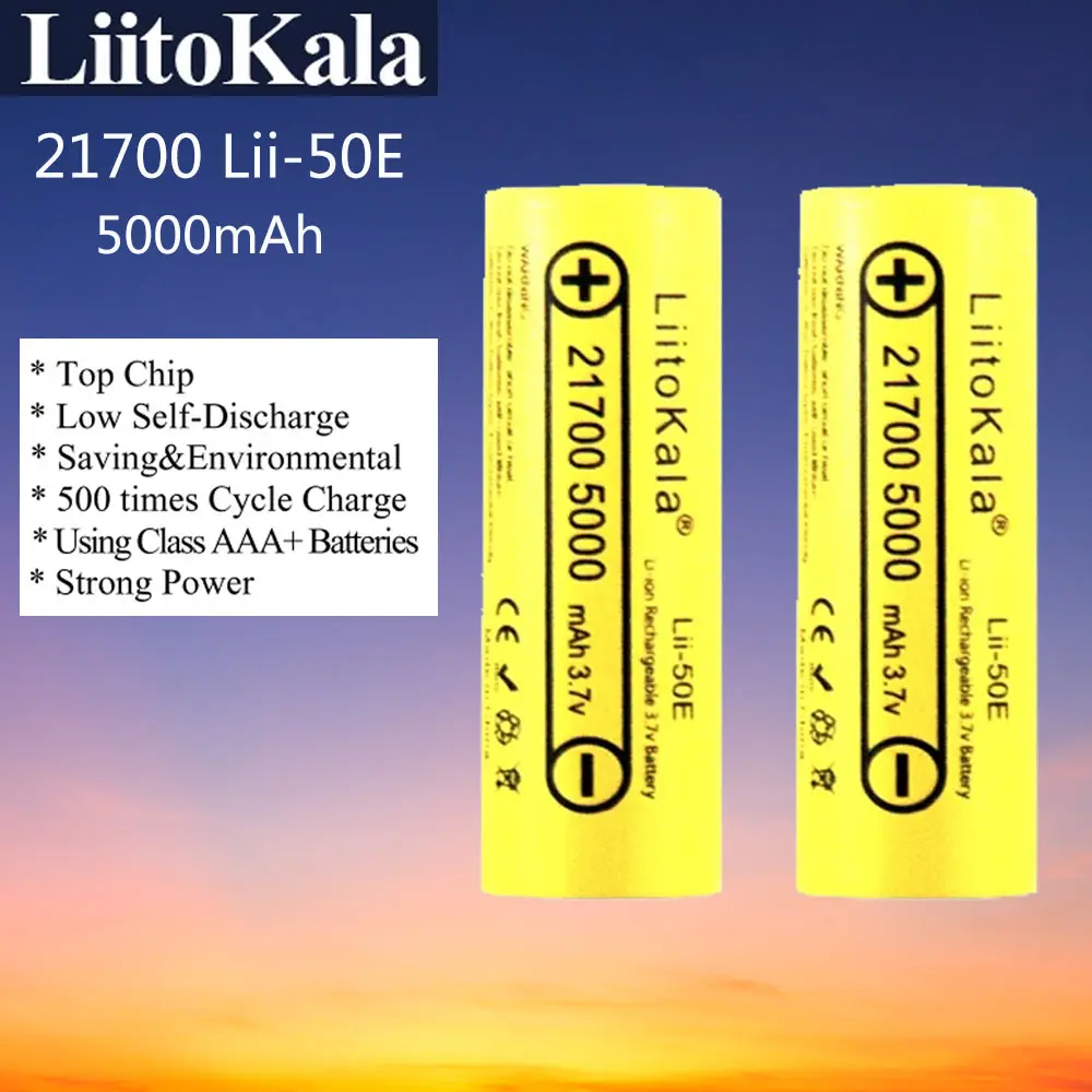 LiitoKala lii-50E 21700 5000mah Rechargeable Battery 3.7V 5C discharge High Power batteries For High-power Appliances