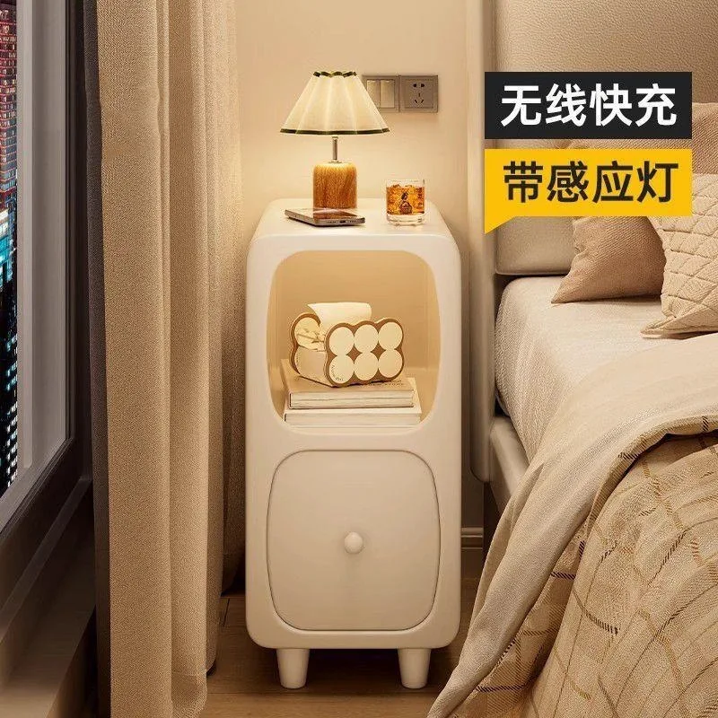 Solid wood bedside table, smart bedroom, mini small, wireless charging with light, bedside rack