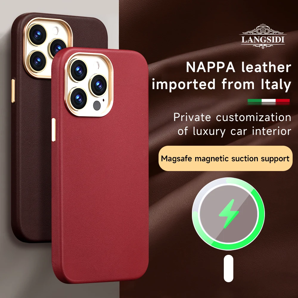 

Original Leather for Magsafe Case for iPhone 15 13 12 14 Pro Max 15Pro 14Pro Magnetic Cover with Tempered Glass Screen Protector