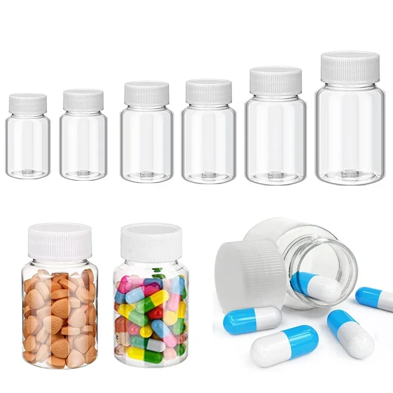 50Pcs 15/20/30/50/60/80/100ml Clear Plastic Pill Containers Bottle Pill Tablet Dispenser Bottles Ideal For Liquid Powder Pills