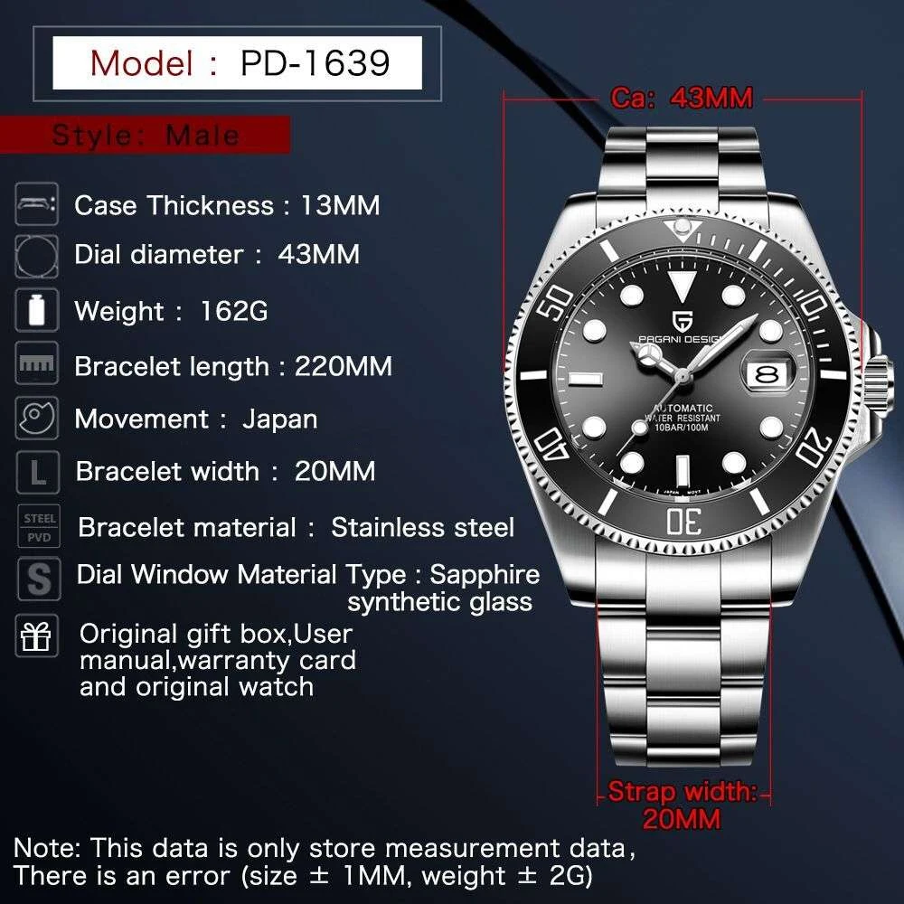 PAGANI DESIGN Men Mechanical Wristwatch Luxury Ceramic Bezel Automatic Watch Sapphire Glass Watch for Men